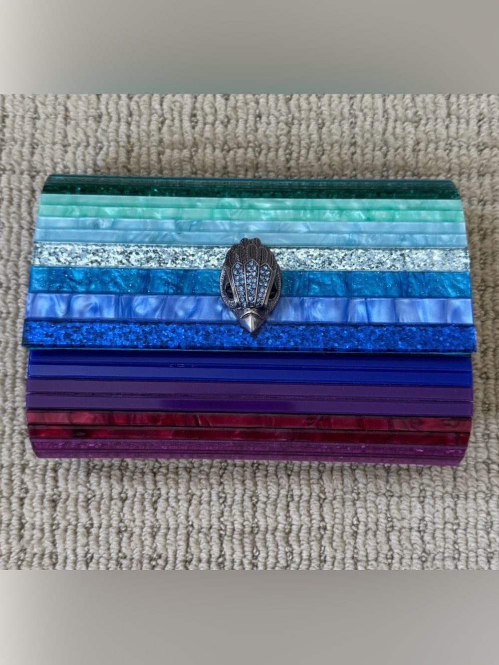 Kurt Geiger Multicolor Striped Acrylic Clutch in Teal, Blue, Purple, Pink